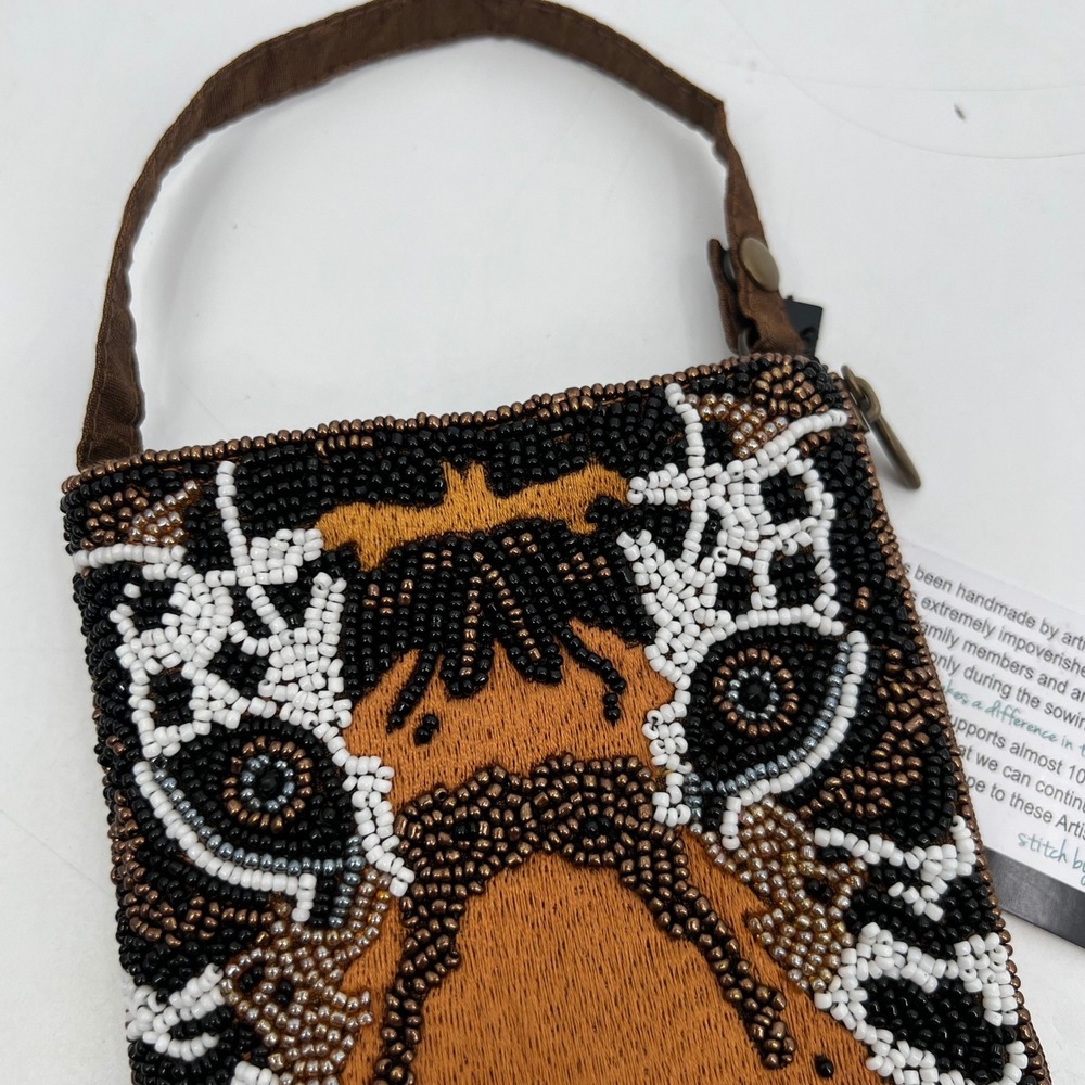 Bamboo Trading Company Tiger Club Bag Beaded Crossbody or Wristlet Phone Bag - Picture 7 of 8
